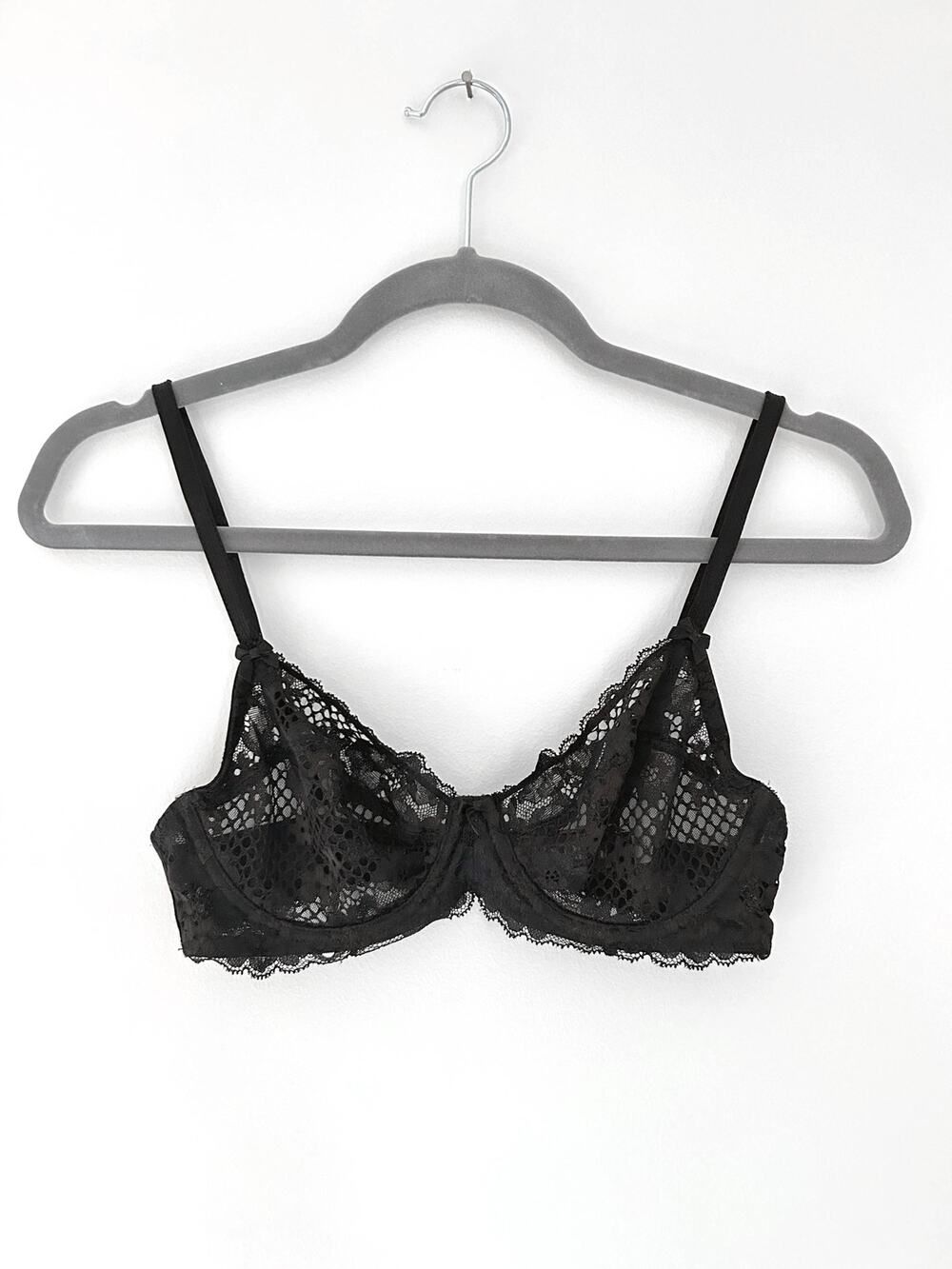 Adore Me 32C Black Lace Underwire Bra No Pads Adjustable Straps